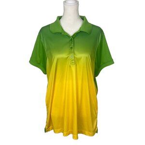 LOUDMOUTH Women‎ Short Sleeve Ombre Tie Dye Polo Shirt Sz XL Green Yellow 66-14